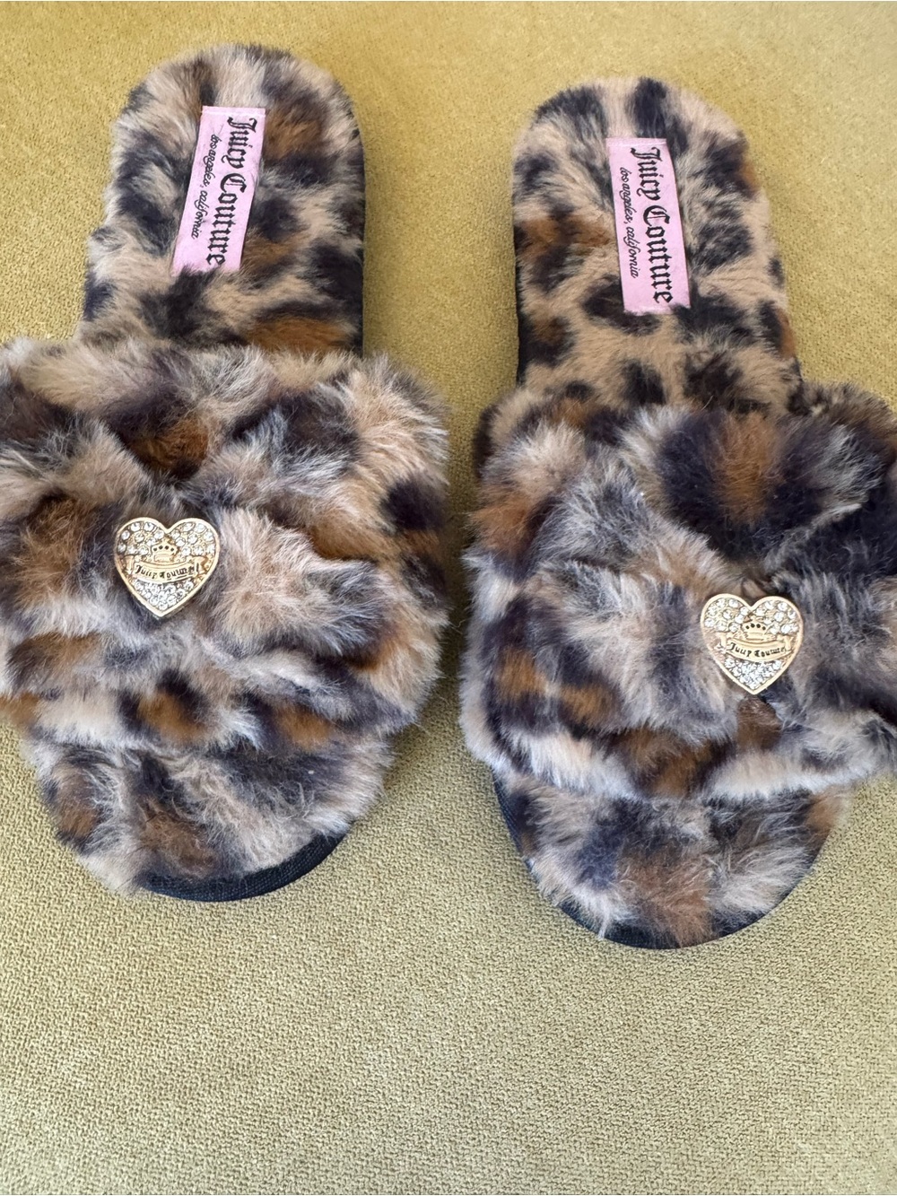 Juicy Couture Leopard Faux Fur Slide Slippers in Brown and Black